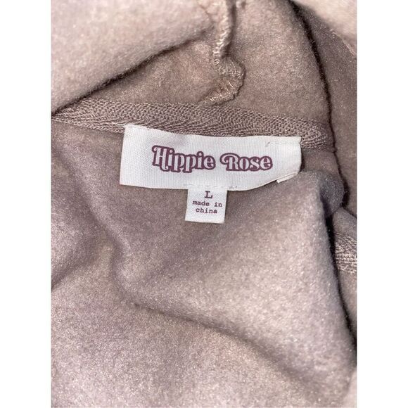 Hippie Rose Hoodie Star Kangaroo Pocket Drawstring Hood Quarter Zip Sz L Tan - Picture 11 of 14